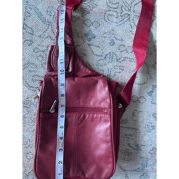 Buxton Red Leather Sling Bag Adjustable Boho Retro 70s 90s Festival Travel Soft - Picture 10 of 14